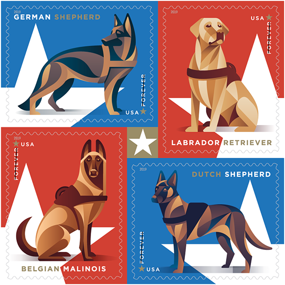 Military dogs on stamps